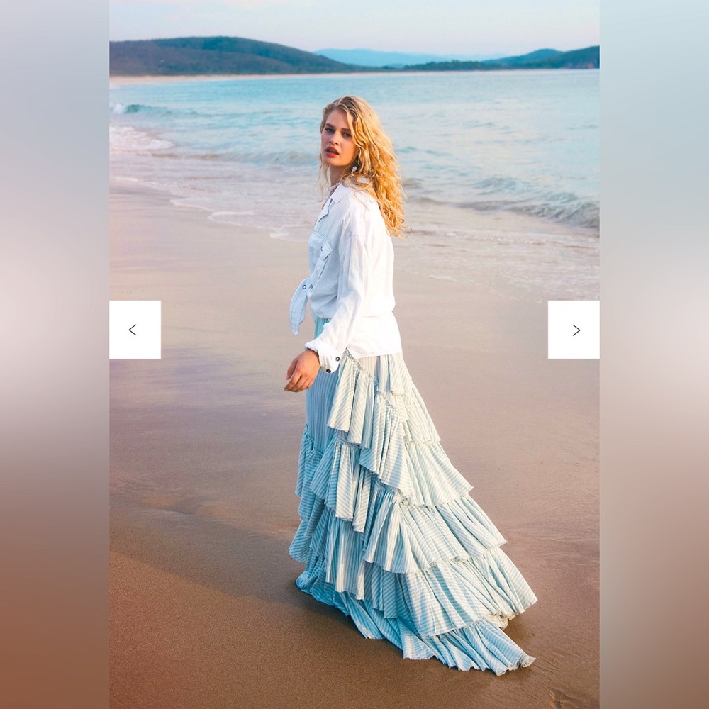 FREE PEOPLE “ROCK THE RUNWAY” Ruffle Maxi Skirt NWT Large